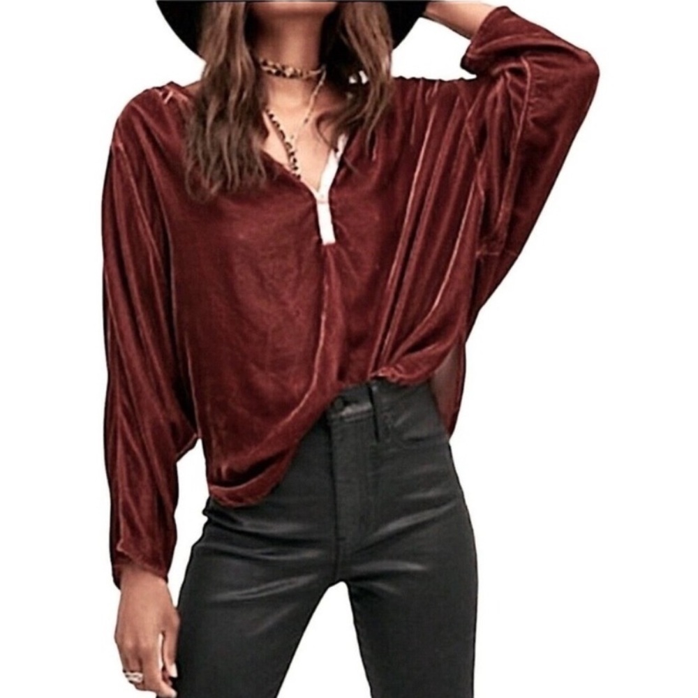 New Free People x CP Shades Velvet Dolman Sleeve Brown Shade Top Size Medium